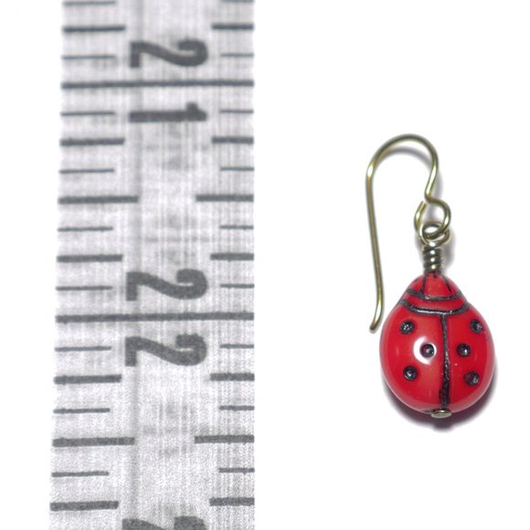 Hand Crafted Handmade Earrings Red Czech Glass Ladybug Earrings - Picture 4 of 5